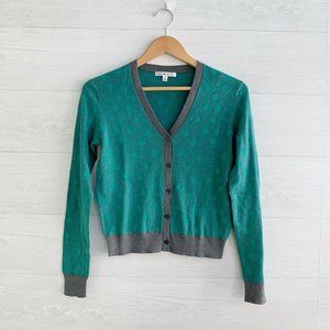 CAbi #903 ~ Green Gray Polka Dot v-neck cotton cardigan sweater, Size S